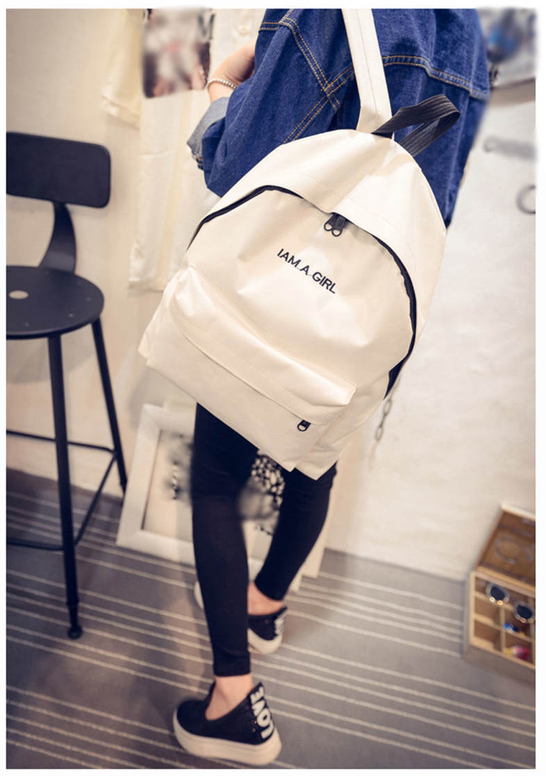 Women Embroidery Letter Embellishment Solid Color Vertical Zipper Backpack