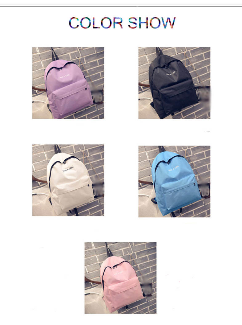 Women Embroidery Letter Embellishment Solid Color Vertical Zipper Backpack