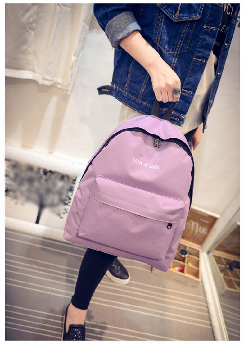 Women Embroidery Letter Embellishment Solid Color Vertical Zipper Backpack
