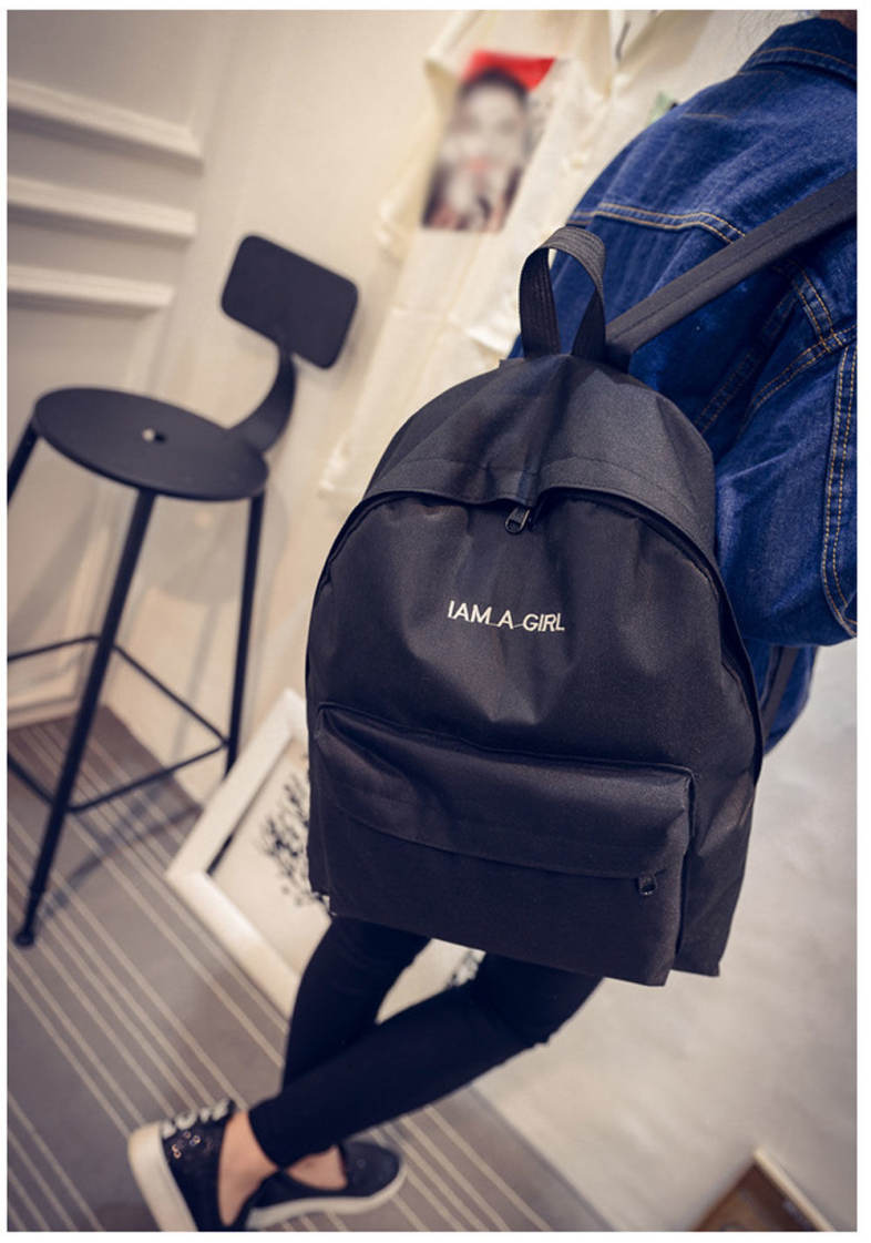 Women Embroidery Letter Embellishment Solid Color Vertical Zipper Backpack