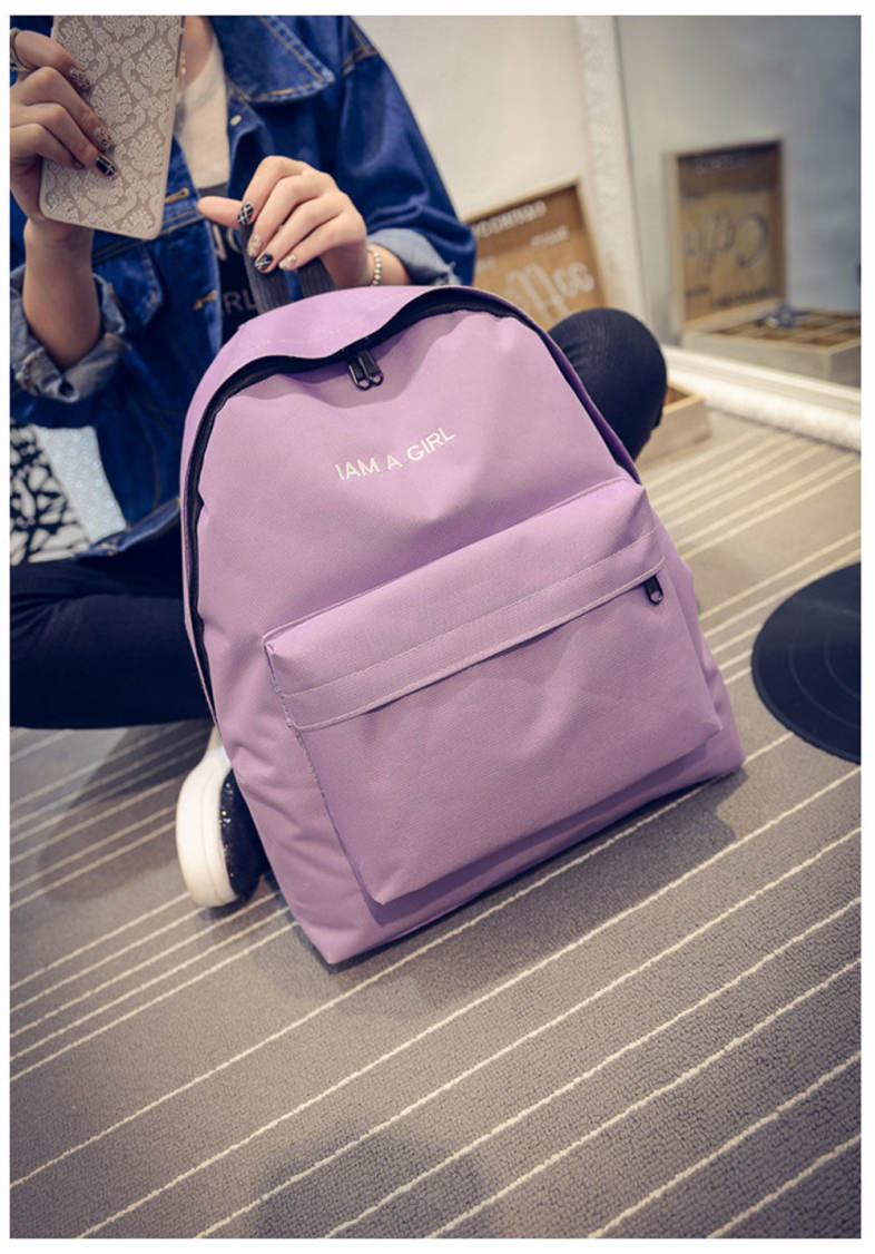 Women Embroidery Letter Embellishment Solid Color Vertical Zipper Backpack