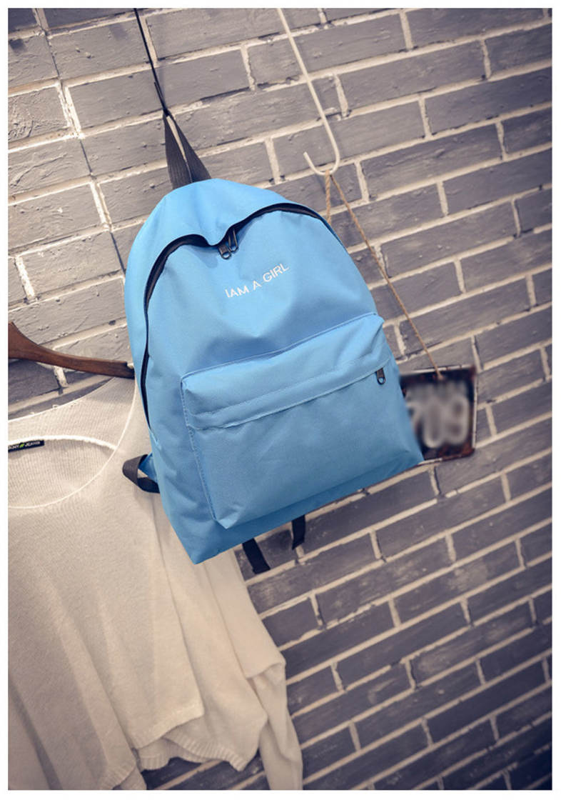 Women Embroidery Letter Embellishment Solid Color Vertical Zipper Backpack