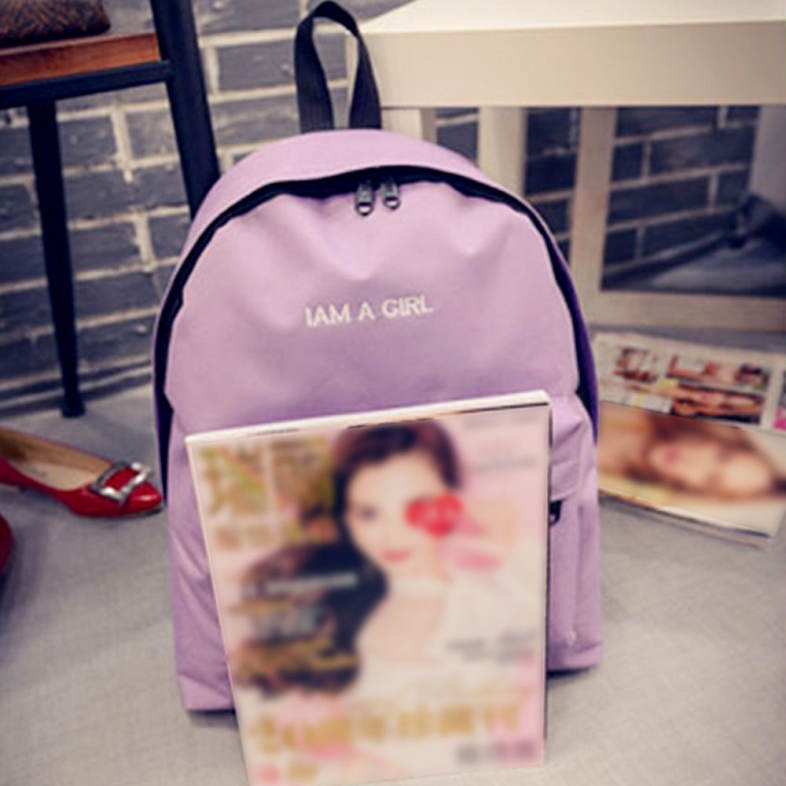 Women Embroidery Letter Embellishment Solid Color Vertical Zipper Backpack