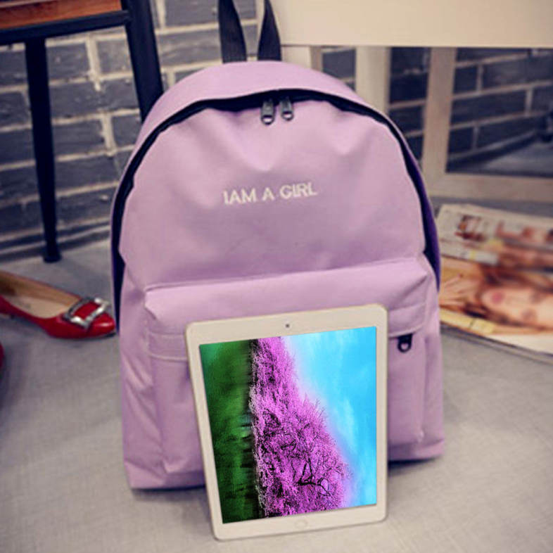 Women Embroidery Letter Embellishment Solid Color Vertical Zipper Backpack