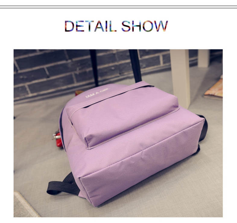 Women Embroidery Letter Embellishment Solid Color Vertical Zipper Backpack
