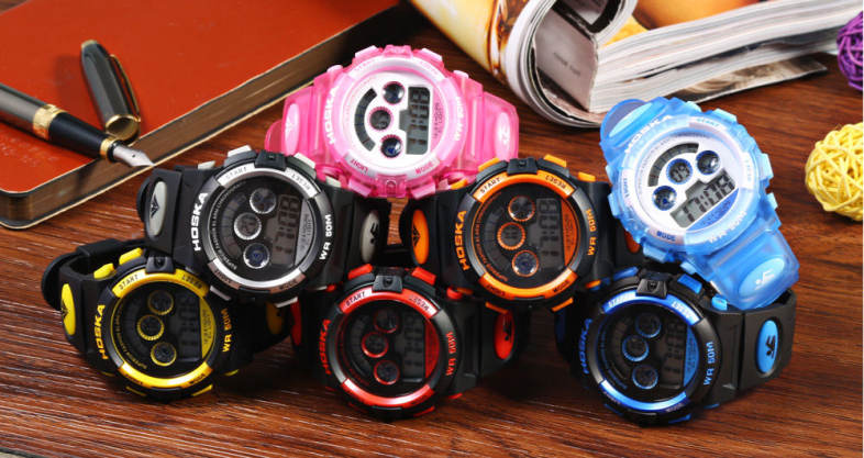 HOSKA H001B Kid Sports Digital Watch with Water Resistance Day Chronograph LED Light Wristwatch