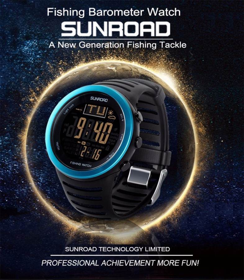 SUNROAD FR720 Multifunctional Fishing Digital Barometer Men Watch Altimeter 50M Water Resistance Sports Wristwatch