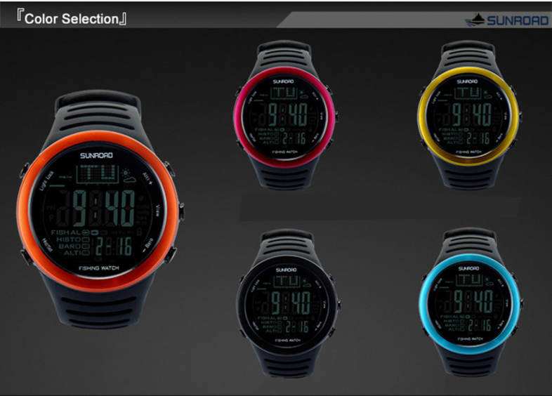 SUNROAD FR720 Multifunctional Fishing Digital Barometer Men Watch Altimeter 50M Water Resistance Sports Wristwatch