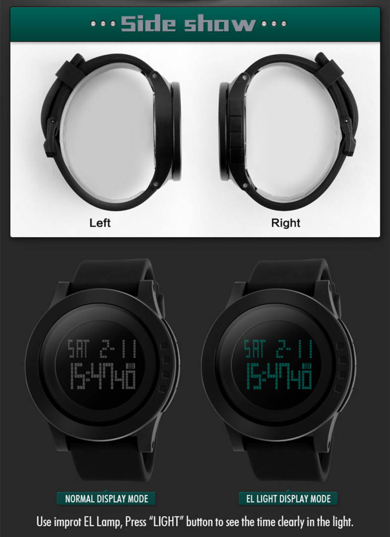 SKMEI 1142 Male Sport LED Digital Watch Water Resistance Wristwatch