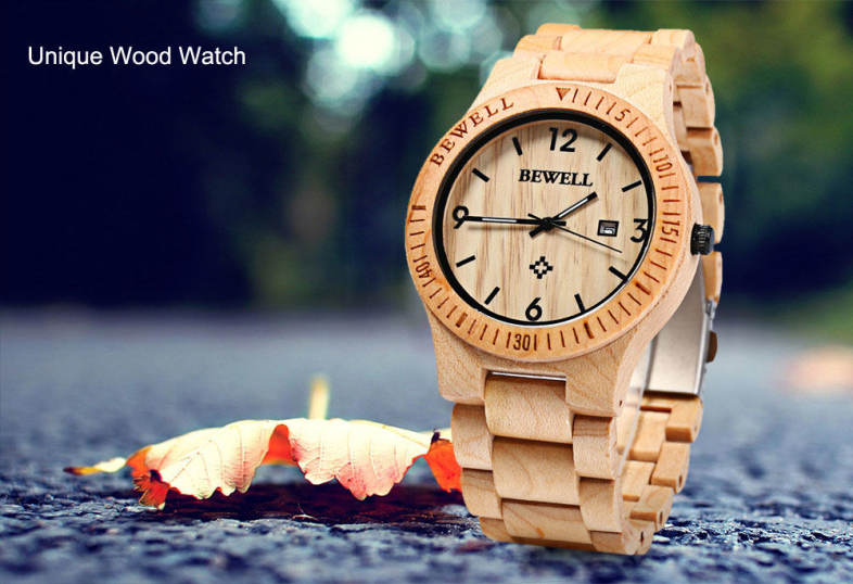 Bewell ZS - W086B Wood Men Watch Analog Quartz Movement Date Display Wristwatch