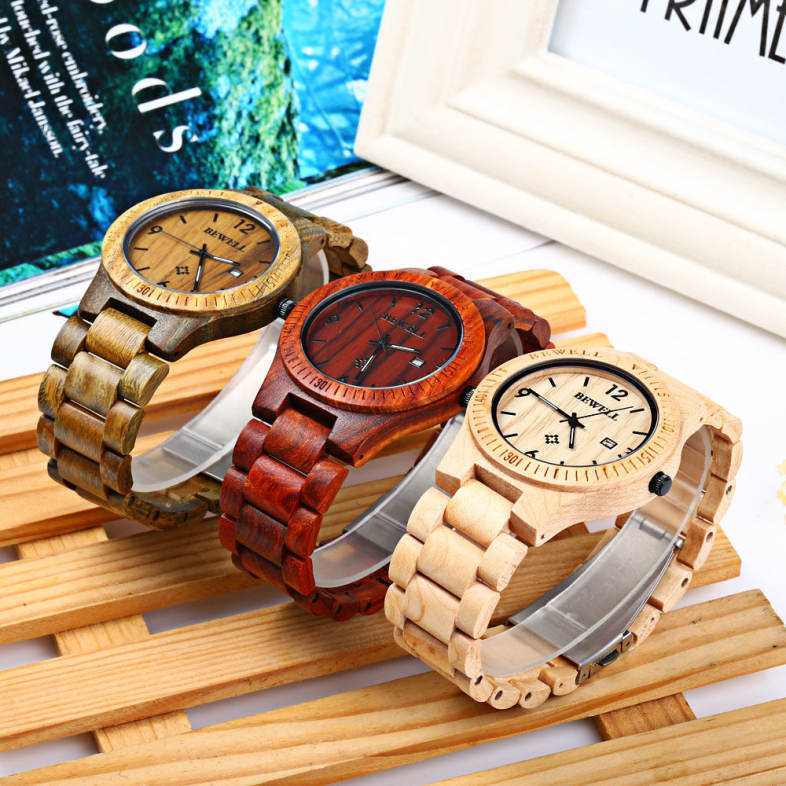 Bewell ZS - W086B Wood Men Watch Analog Quartz Movement Date Display Wristwatch