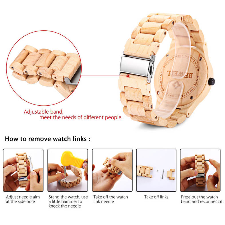 Bewell ZS - W086B Wood Men Watch Analog Quartz Movement Date Display Wristwatch