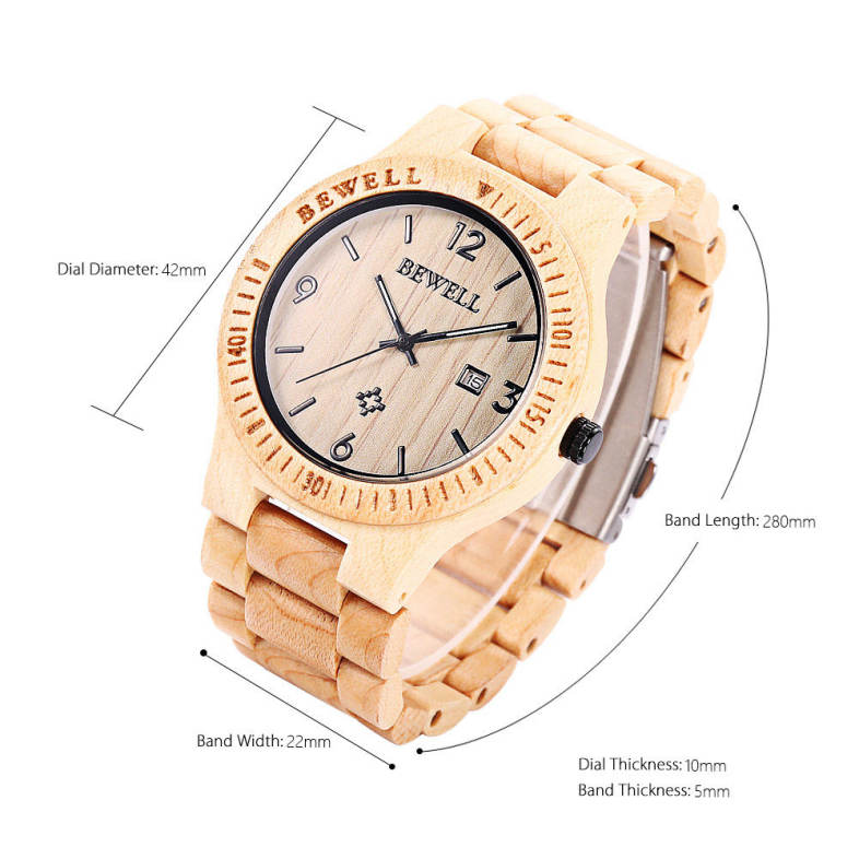 Bewell ZS - W086B Wood Men Watch Analog Quartz Movement Date Display Wristwatch