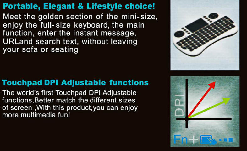 iPazzPort KP - 810 - 21 2.4GHz Mini I8 Multifunction Portable Wireless QWERTY Keyboard with Touchpad Mouse