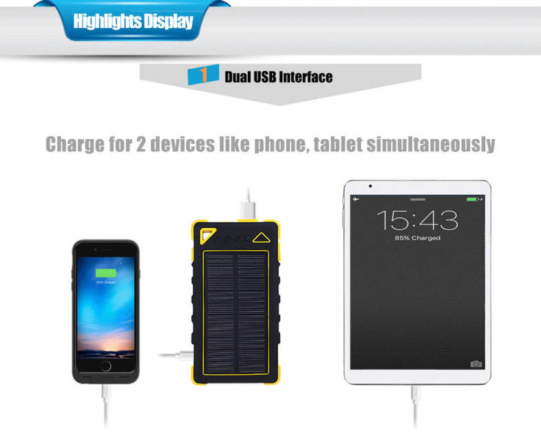 CHARMPIE S80 Solar Battery Charger Waterproof 8000mAh Dual USB Port Power Bank