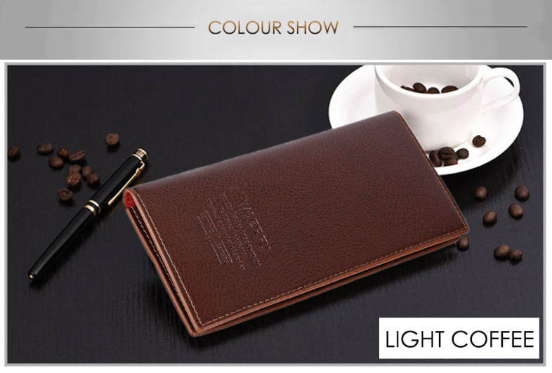 Men Lichee Pattern Solid Color Letter Open Soft Vertical Long Wallet