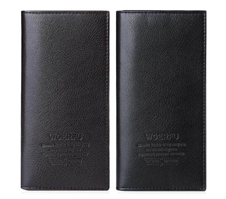 Men Lichee Pattern Solid Color Letter Open Soft Vertical Long Wallet