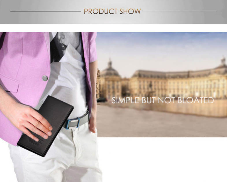 Men Lichee Pattern Solid Color Letter Open Soft Vertical Long Wallet