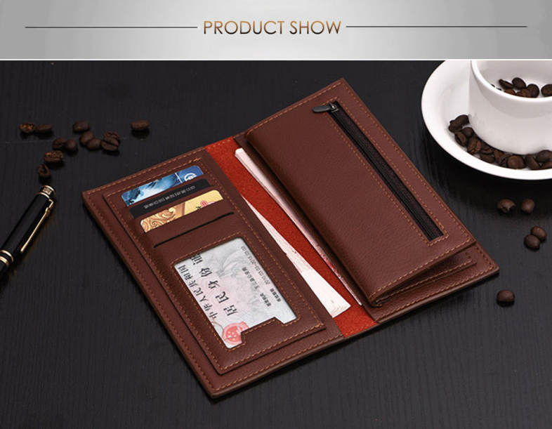Men Lichee Pattern Solid Color Letter Open Soft Vertical Long Wallet
