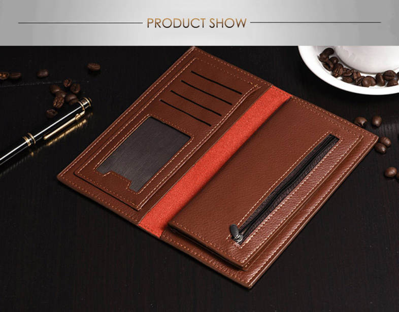 Men Lichee Pattern Solid Color Letter Open Soft Vertical Long Wallet