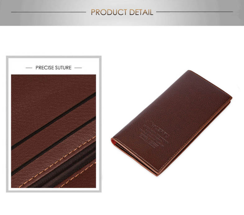 Men Lichee Pattern Solid Color Letter Open Soft Vertical Long Wallet