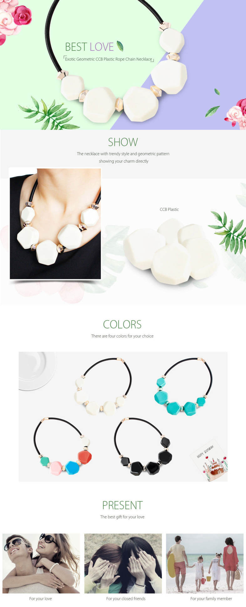 Exotic Lady Geometric CCB Plastic Rope Chain Necklace