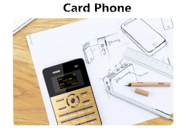 AIEK Q1 1.0 inch Ultra-thin Card Phone FM Audio Player Sound Recorder Calendar Calculator