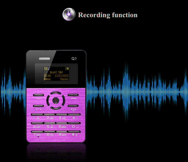 AIEK Q1 1.0 inch Ultra-thin Card Phone FM Audio Player Sound Recorder Calendar Calculator