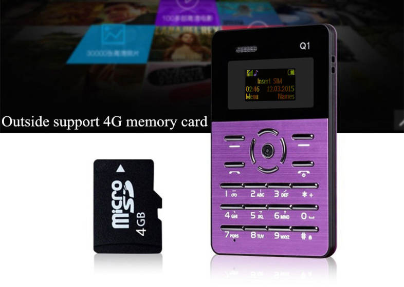AIEK Q1 1.0 inch Ultra-thin Card Phone FM Audio Player Sound Recorder Calendar Calculator