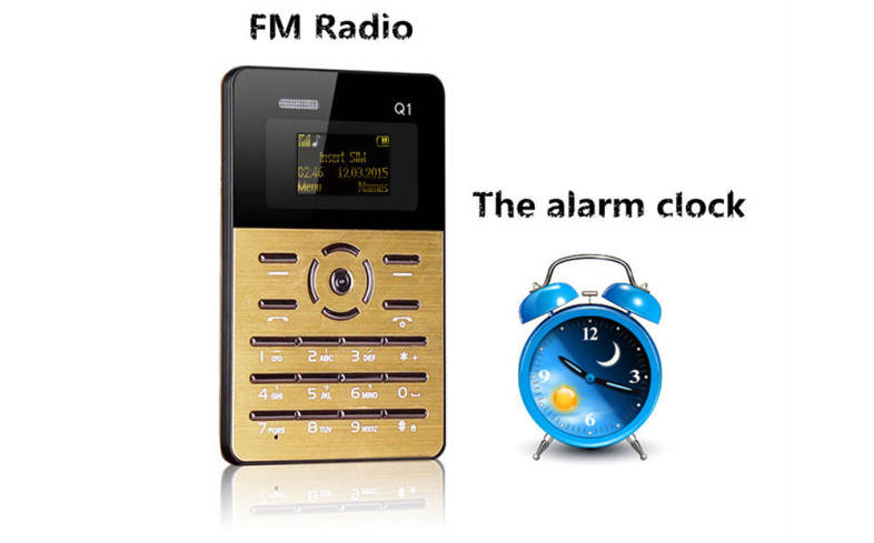 AIEK Q1 1.0 inch Ultra-thin Card Phone FM Audio Player Sound Recorder Calendar Calculator