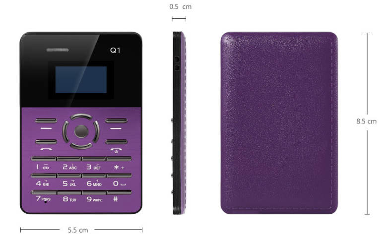 AIEK Q1 1.0 inch Ultra-thin Card Phone FM Audio Player Sound Recorder Calendar Calculator