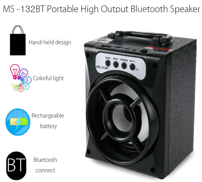 Redmaine MS - 132BT Large Output Wireless Bluetooth Square Speaker Support AUX TF Input FM Radio