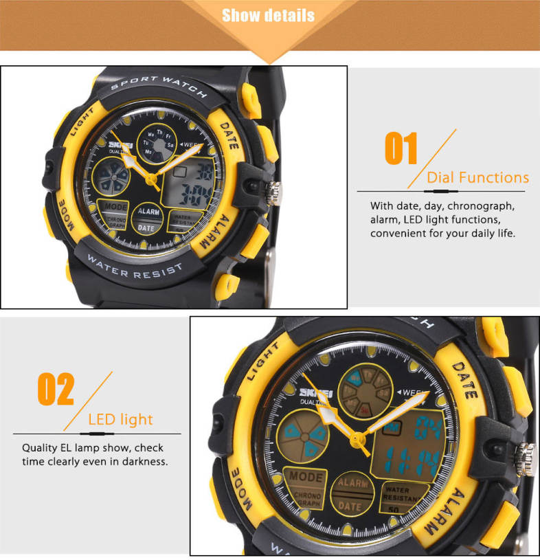 SKMEI 1163 Dual Movt Quartz Watch Calendar Chronograph Display LED Luminous Pointer Digital Sport Wristwatch