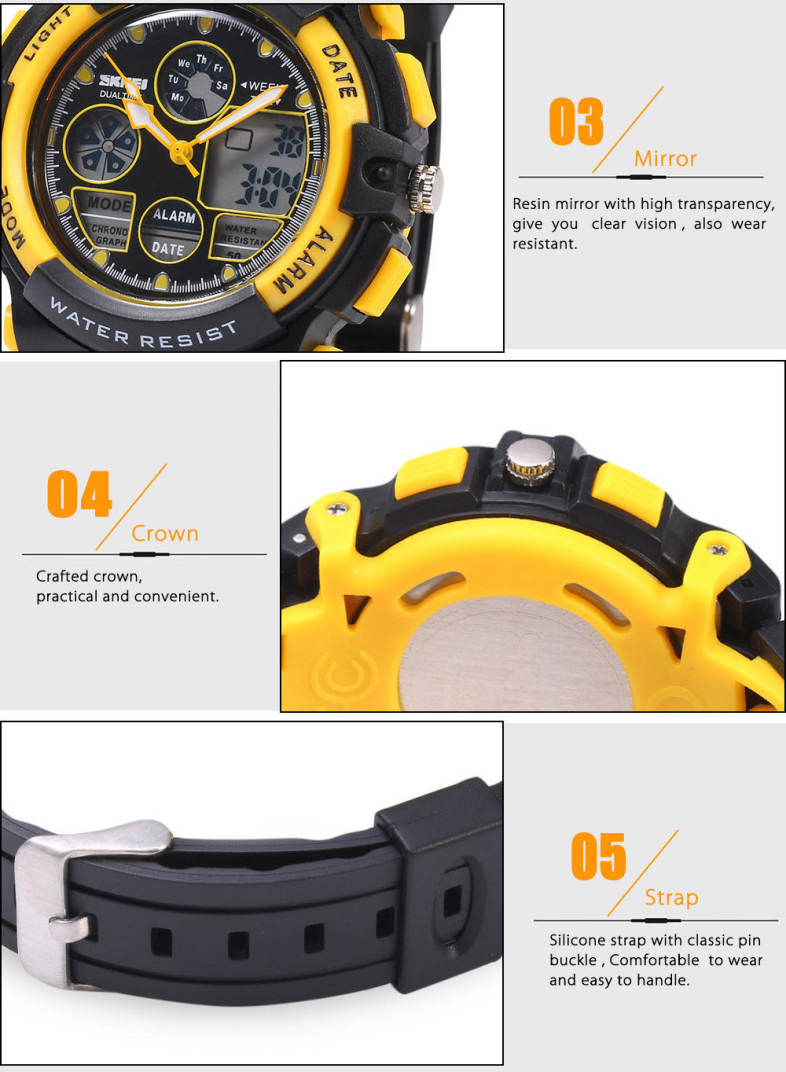 SKMEI 1163 Dual Movt Quartz Watch Calendar Chronograph Display LED Luminous Pointer Digital Sport Wristwatch