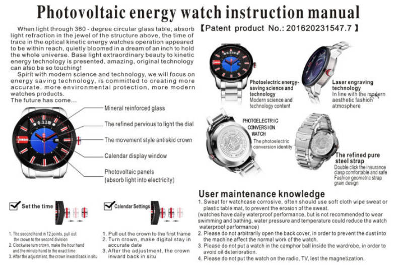6.11 GD005 Photoelectric Conversion Male Watch Japan Movt Mineral Glass Date Display