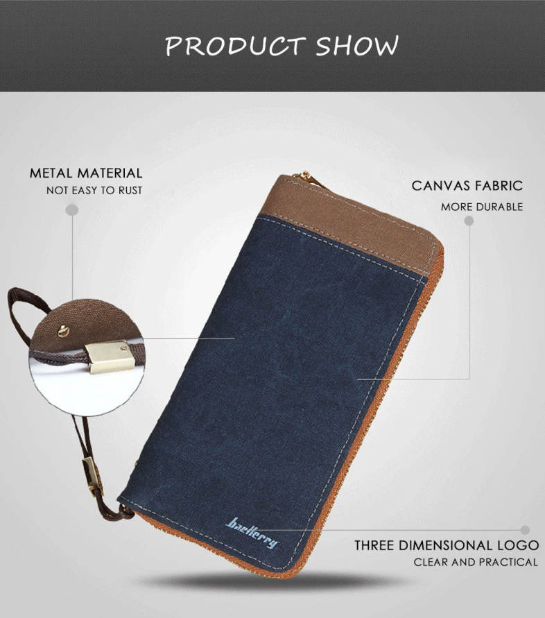 Baellerry Patchwork Canvas Men Portable Clutch Wallet