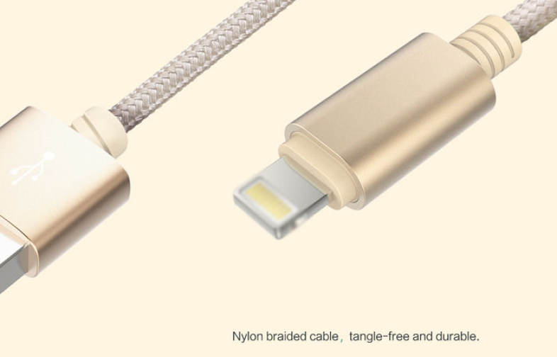 Rock RCB0436 1.2m USB Charging Cable with Dual 8 Pin Adapters   Micro USB Connector Nylon Braided Cord