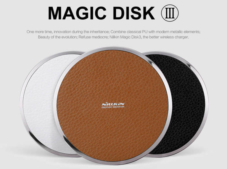 Nillkin Magic Disk Third Generation Qi Wireless Charger Transmitter Lichee Emboss PU Pad Round Design Launcher with Round Indicator Light