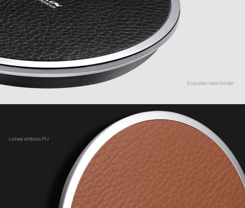 Nillkin Magic Disk Third Generation Qi Wireless Charger Transmitter Lichee Emboss PU Pad Round Design Launcher with Round Indicator Light