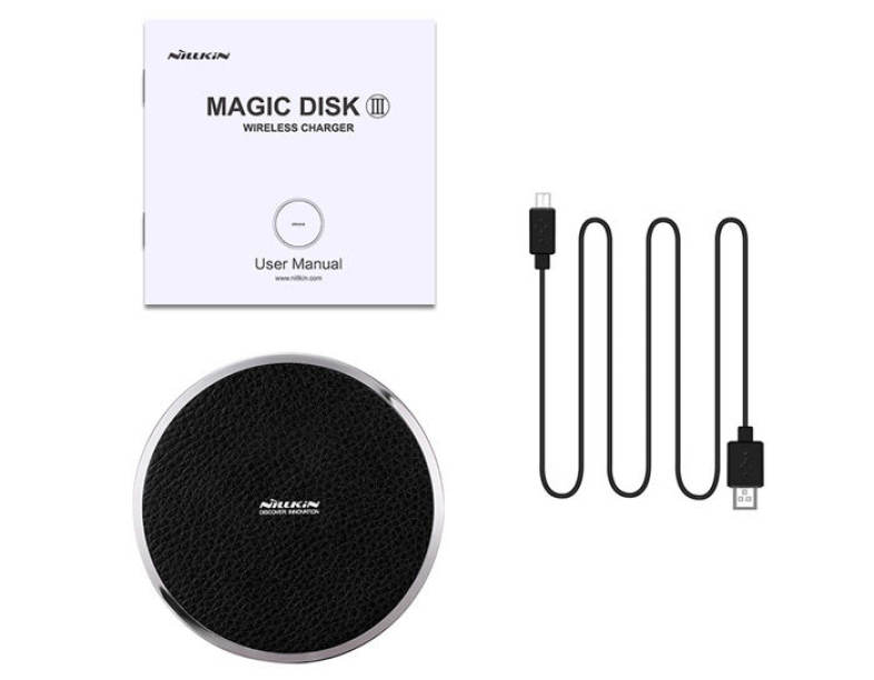 Nillkin Magic Disk Third Generation Qi Wireless Charger Transmitter Lichee Emboss PU Pad Round Design Launcher with Round Indicator Light