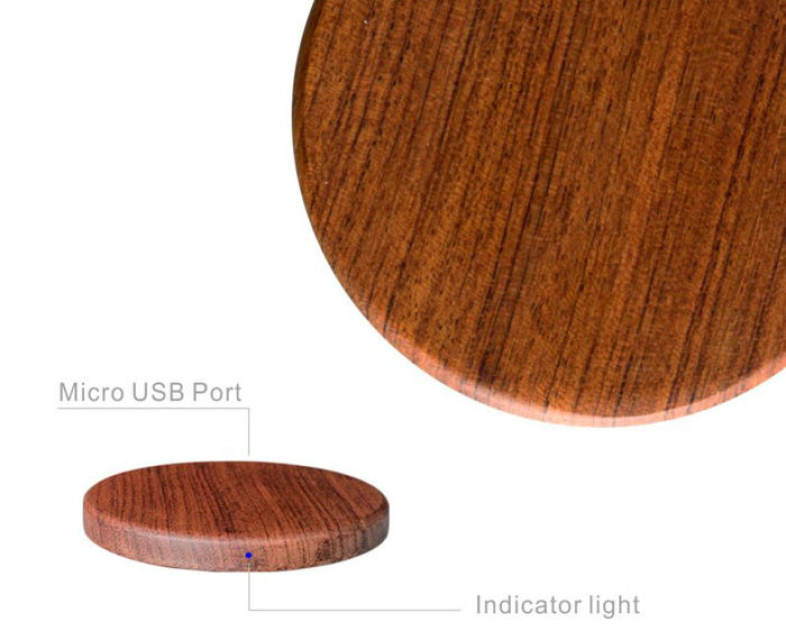 WT - 510 Qi Wireless Charger Transmitter Wooden Pad Round Launcher with Indicator Light