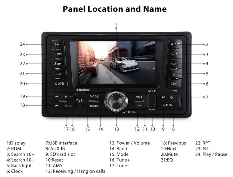 AV731 4.3 Inch Car Audio Stereo 12V Auto Video AUX FM USB SD MP3 Player