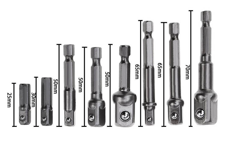 8 Sizes Chrome Vanadium Steel Socket Adapter Power Hex Shank Set