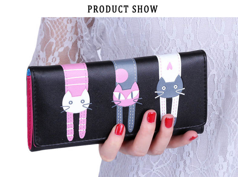 Guapabien Cute Cat Snap Fastener Long Horizontal Wallet for Girl