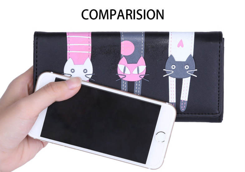 Guapabien Cute Cat Snap Fastener Long Horizontal Wallet for Girl
