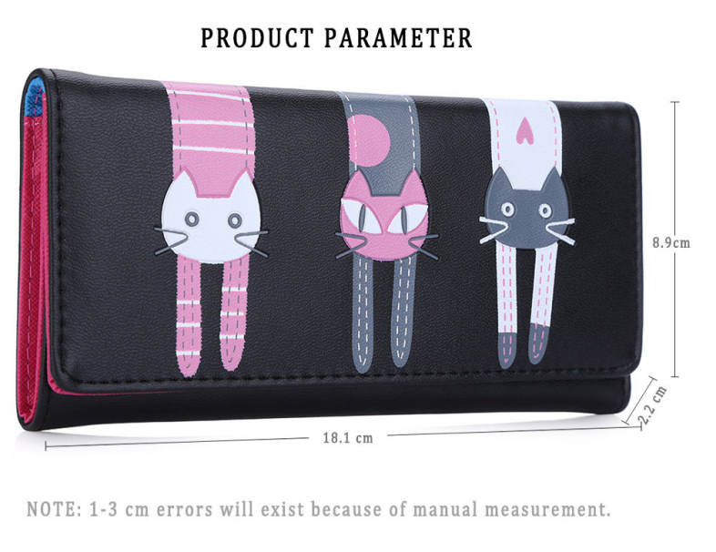 Guapabien Cute Cat Snap Fastener Long Horizontal Wallet for Girl