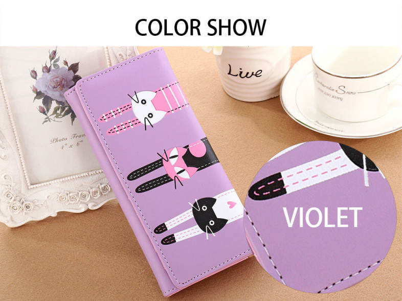 Guapabien Cute Cat Snap Fastener Long Horizontal Wallet for Girl