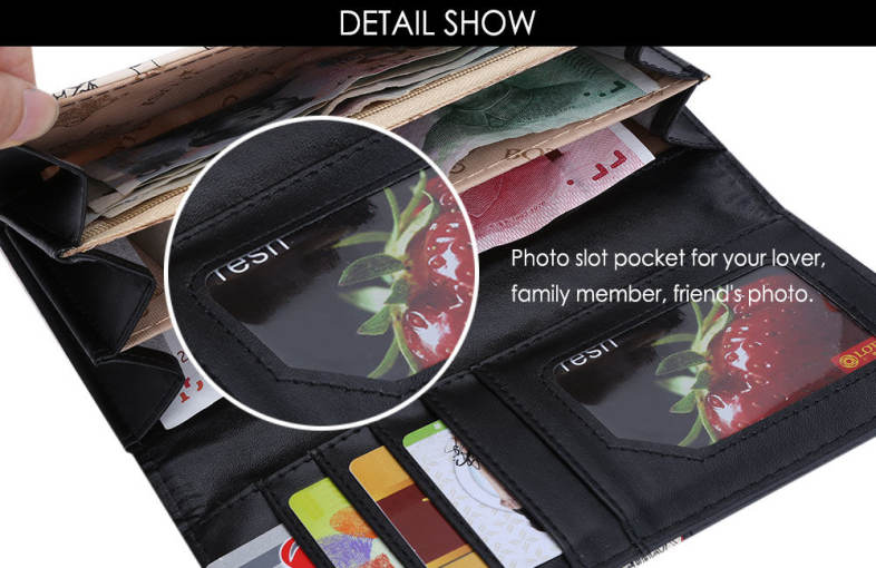 Landscape Image Print Letter Embellishment Snap Fastener Long Clutch Wallet for Lady