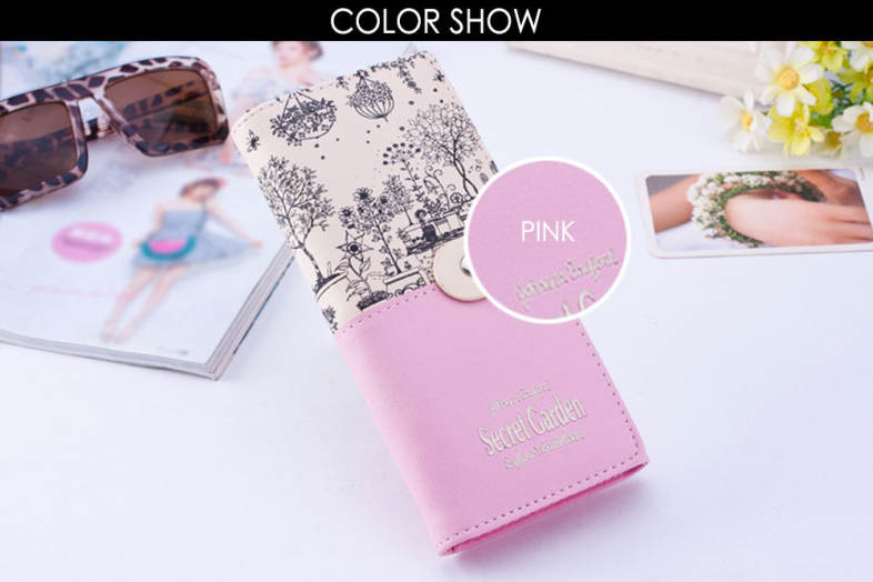 Landscape Image Print Letter Embellishment Snap Fastener Long Clutch Wallet for Lady