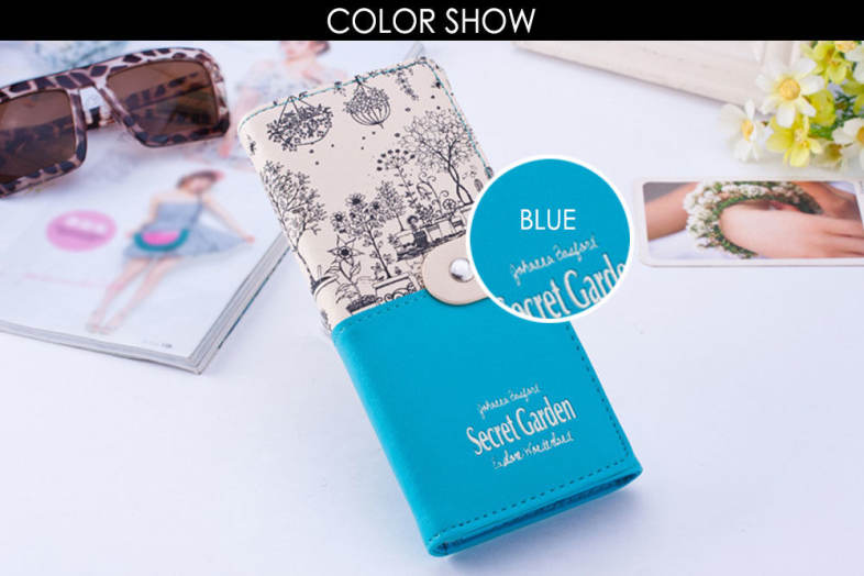 Landscape Image Print Letter Embellishment Snap Fastener Long Clutch Wallet for Lady